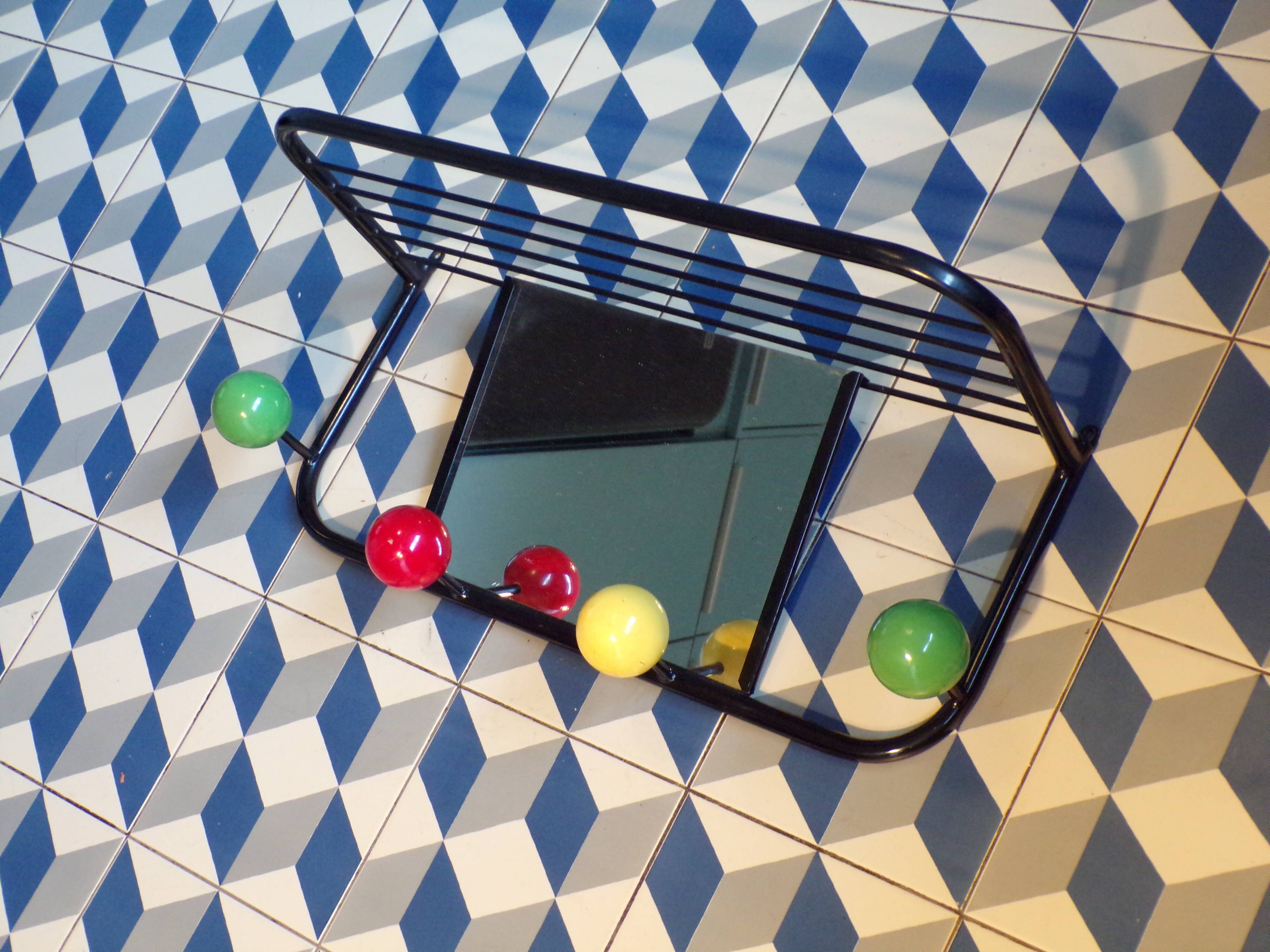 Vintage coat racks with balls and mirror