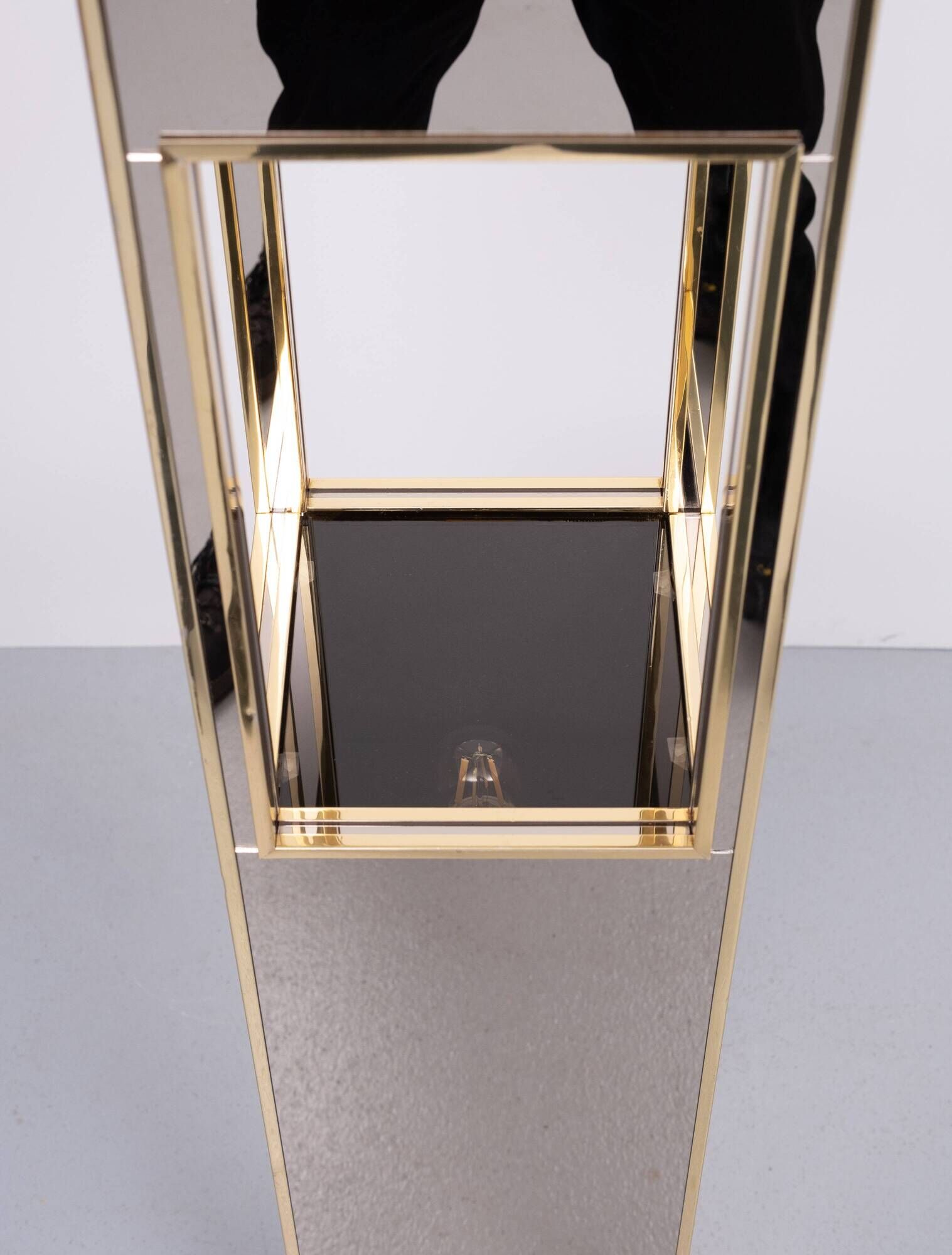 Floor lamp Pedestal Bronze Mirror Hollywood Regency 1970s