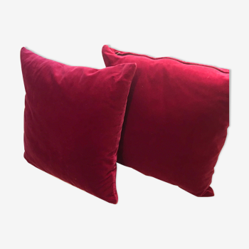 2 coussins velours rouge framboise