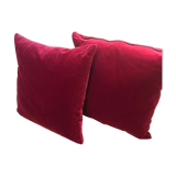 2 raspberry red velvet cushions