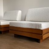 Pair of solid elm low chairs from Maison Regain, 1960