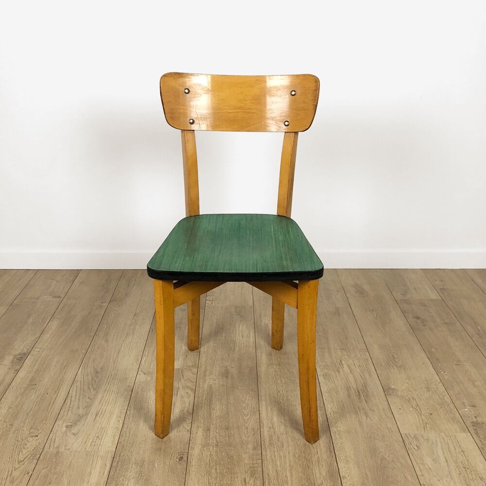 Lot of 6 chairs bistro green wood 50s