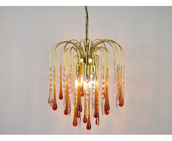 A Pair Of Mid Century 70 S Waterfall Chandeliers Murano Glass Amber Drops Paolo Venini Style Selency Paolo Venini Style, Venini Style Murano Glass Chandelier