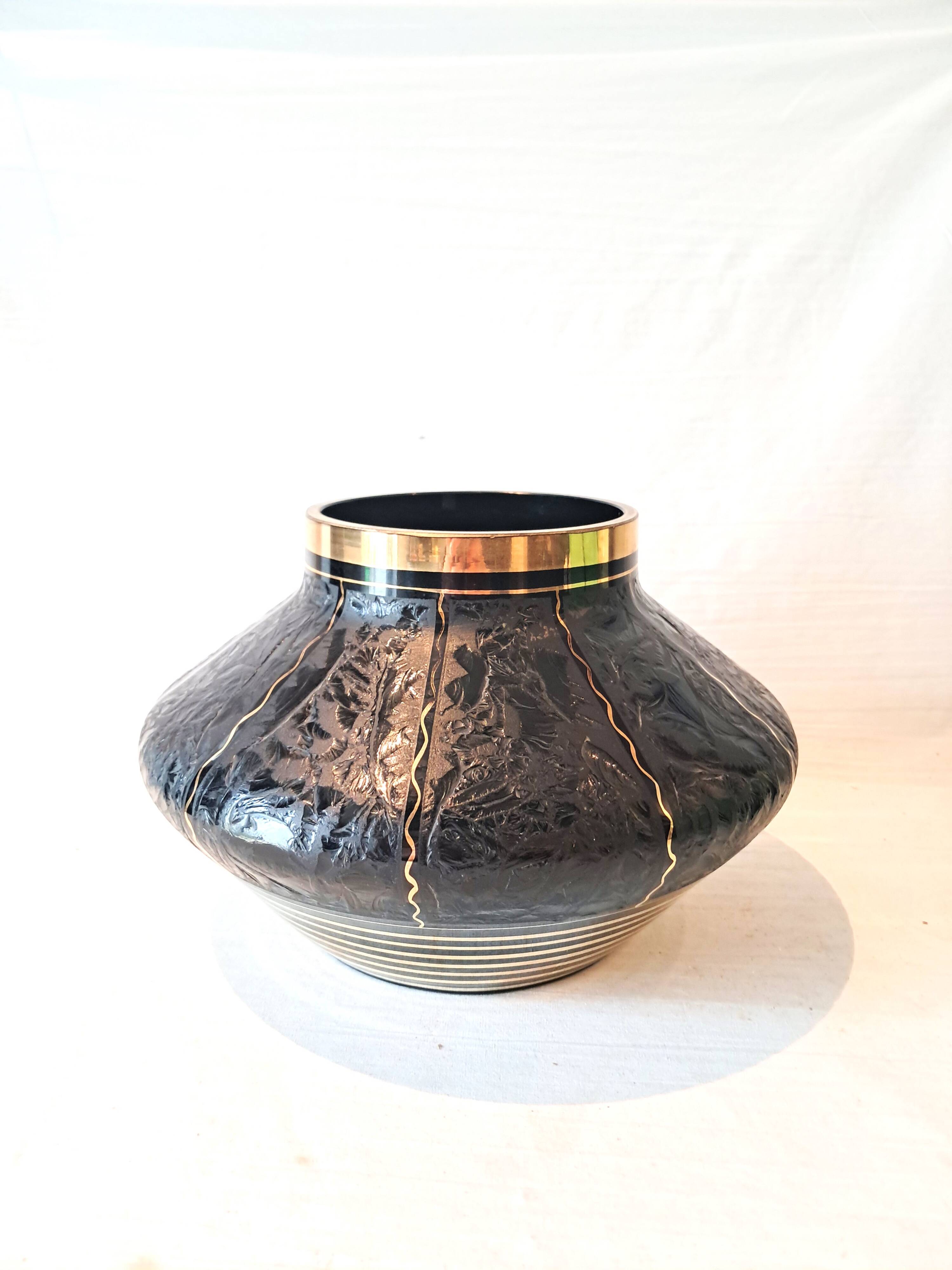 Art Deco Black Hyalite Boom Glass Vase from De Rupel Glassworks