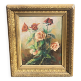 Antique Original Oil Painting of Rose Bushes