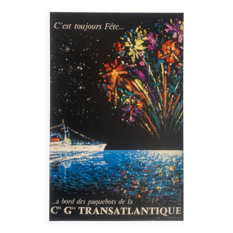 Affiche original Compagnie Générale Transatlantique par René Bouvard 1958 - Petit Format - On linen