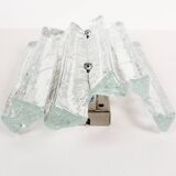Single Midcentury ice glass wall lamp by Fischer Leuchten, Germany 1970's