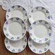 6 vintage white earthenware dessert plates - Blue cherry design