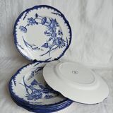6 antique plates Creil & Montereau Sunflower model blue – 19th century