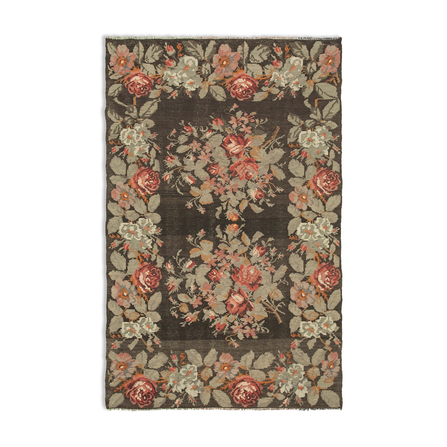 Hand-Knotted Vintage Tapestry Brown Kilim 178 cm x 270 cm - 23371