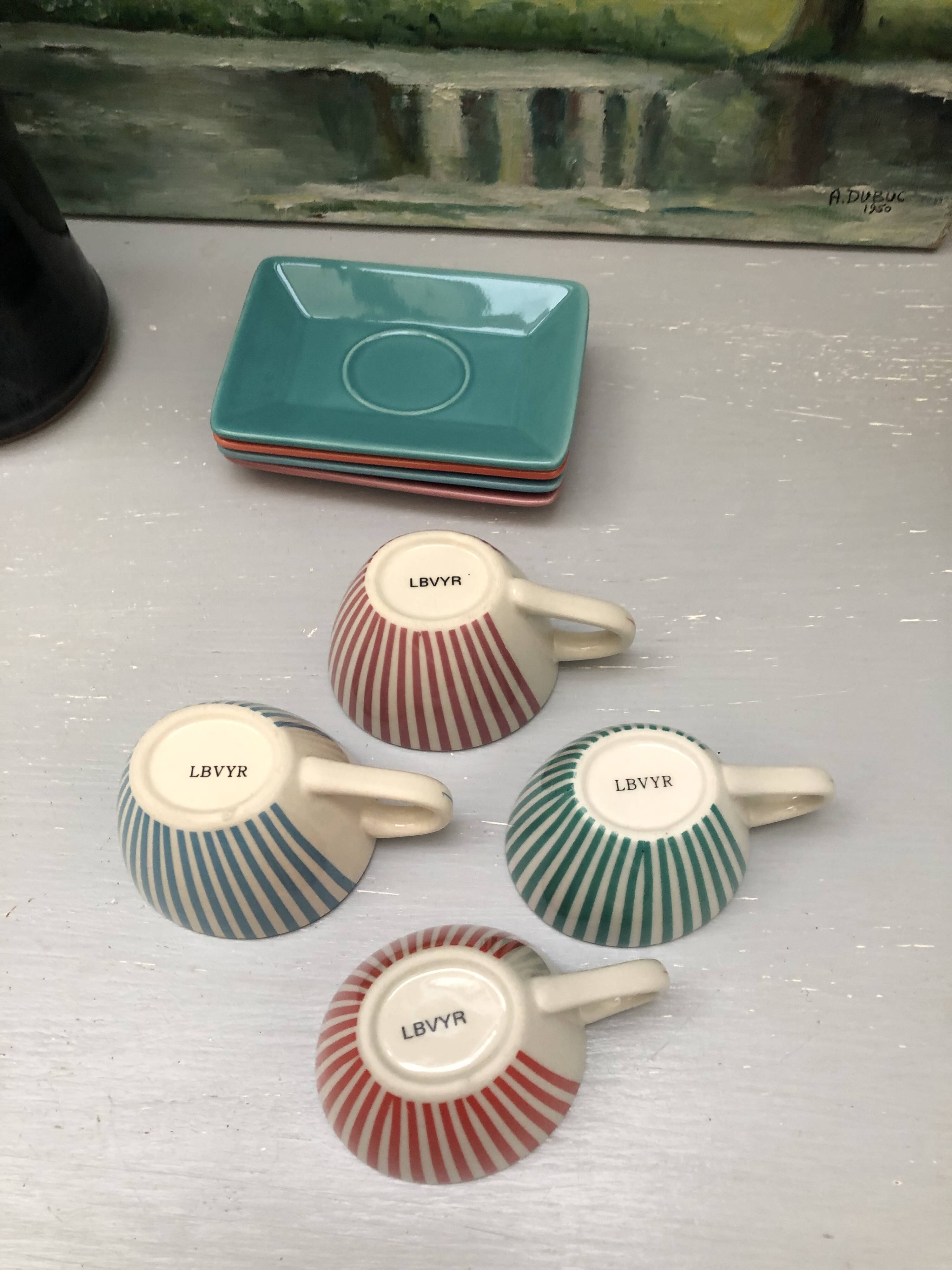 4 vintage ceramic coffee cups produced by LBVYR Circa