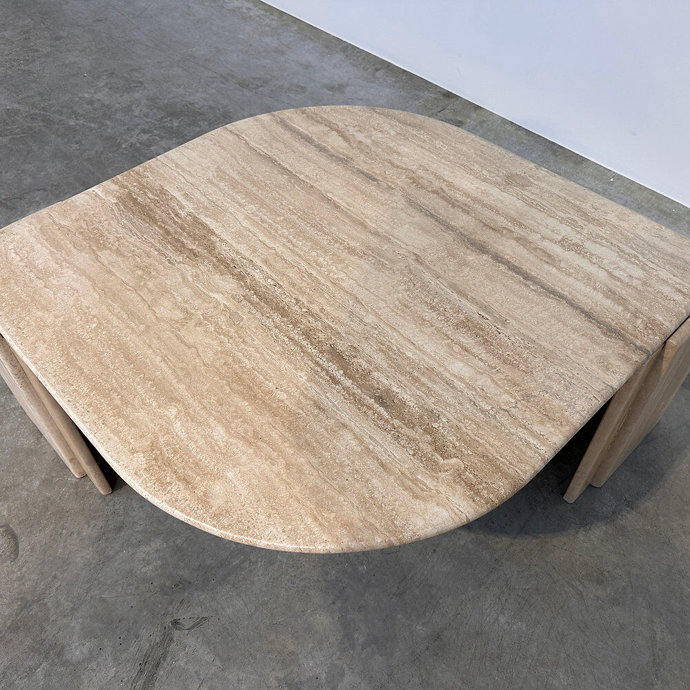 Italian travertine sculptural eye shaped coffee table, 1980s
