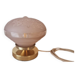 Pink Deveau glassware in touch lamp