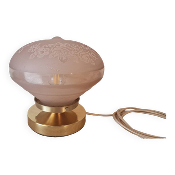 Pink Deveau glassware in touch lamp