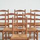 6 solid oak and woven bamboo chairs, mid-century, 1950s