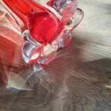 Trilobe vase in transparent Murano glass and vintage magenta
