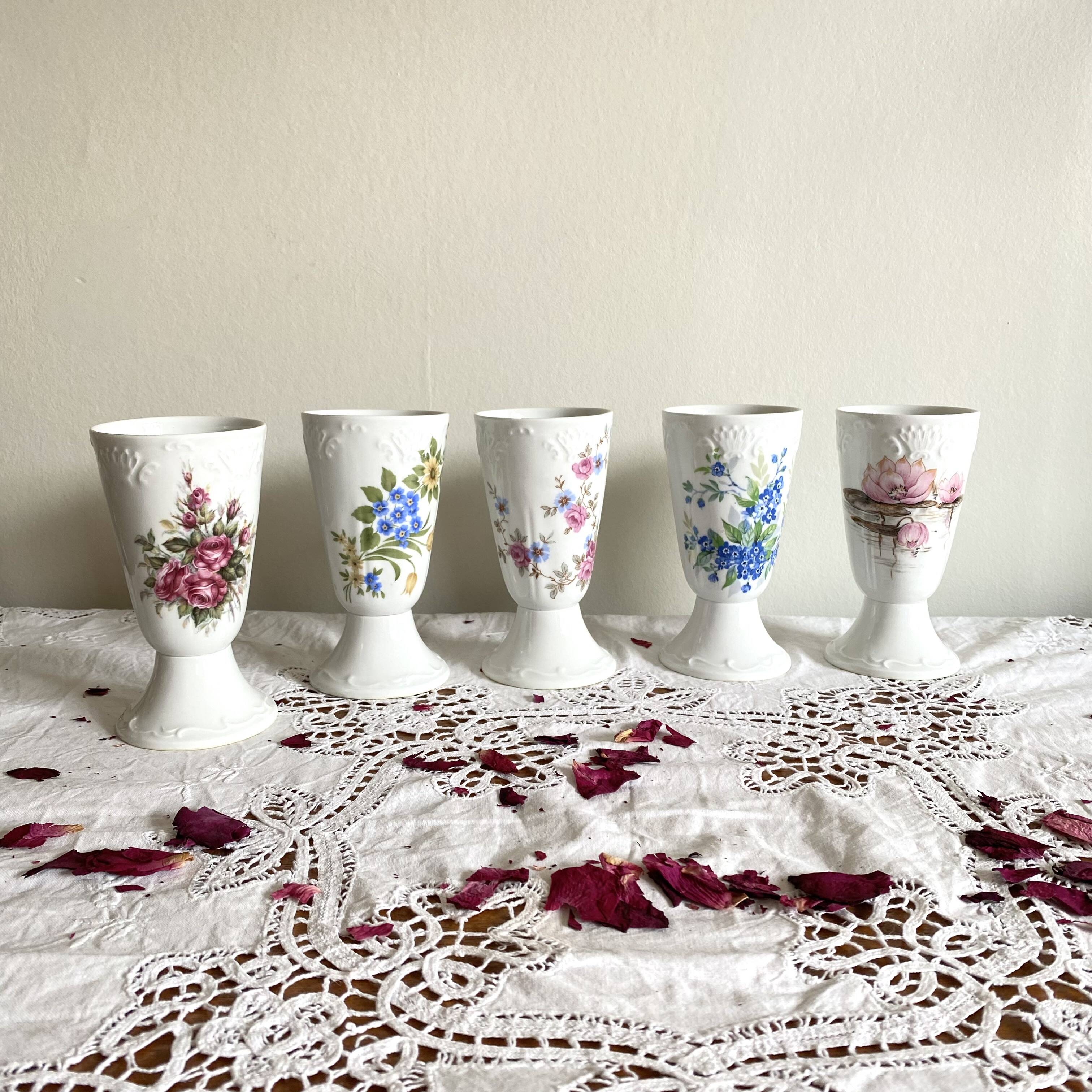 5 Mazagran flower coffee cups porcelain Limoges vintage