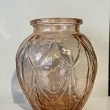 Vase boule art deco verre moulé rose