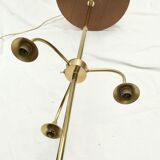 Gilded brass floor lamp with lampshade and wooden tablet around the years 50-60 dimension -H-164-