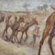 Oil on wood representation of camels.