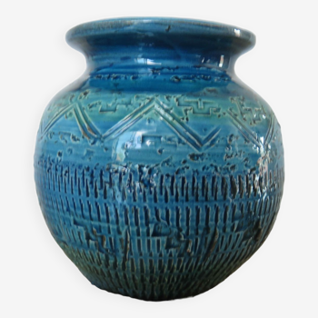 Aldo Londi vase for Bitossi in ceramic Rimini blue