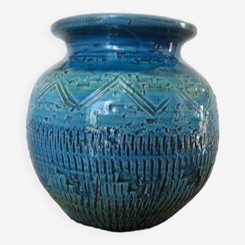 Vase Aldo Londi pour Bitossi en céramique Rimini blue