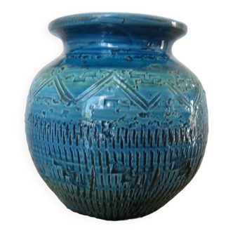 Vase Aldo Londi pour Bitossi en céramique Rimini blue
