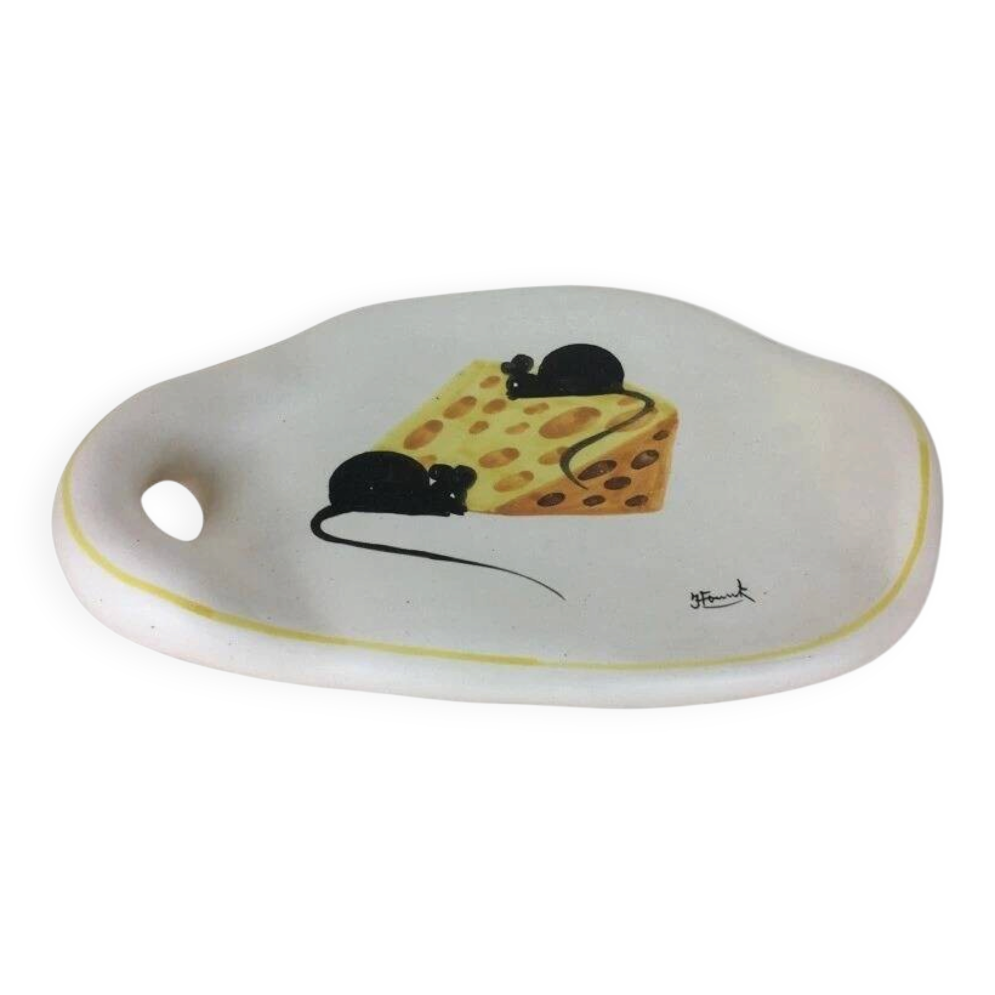 Cheese platter signed Fonck Vallauris, 1960s ceramic