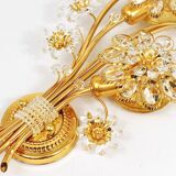 Large wall lamp in gilded brass, Palwa flowers by Ernst Palme, 1970s.