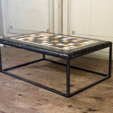 Coffee table, marble samples, custom metal base.
