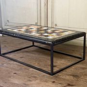 Coffee table, marble samples, custom metal base.