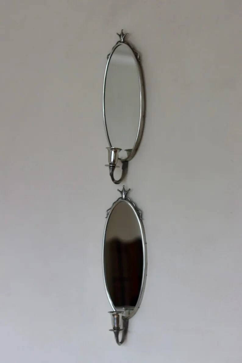 Pair of Mid-Century Tin Sconces with Mirror by Svenskt - Tenn, Sweden