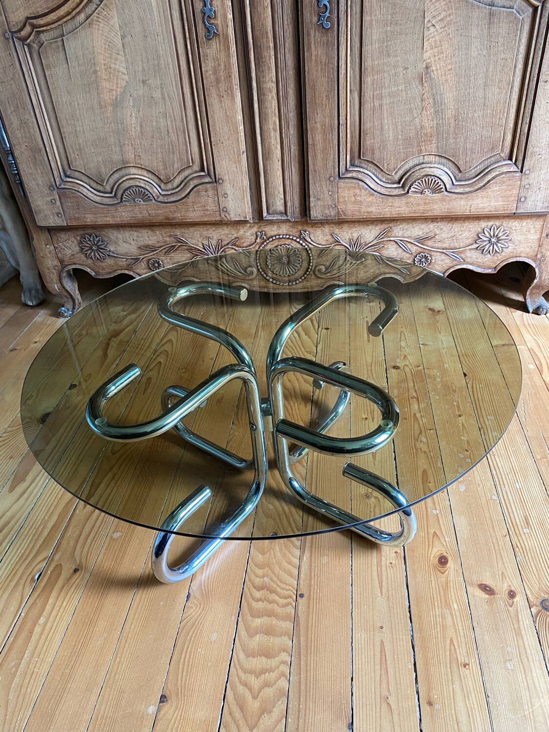 Vintage glass and chrome coffee table