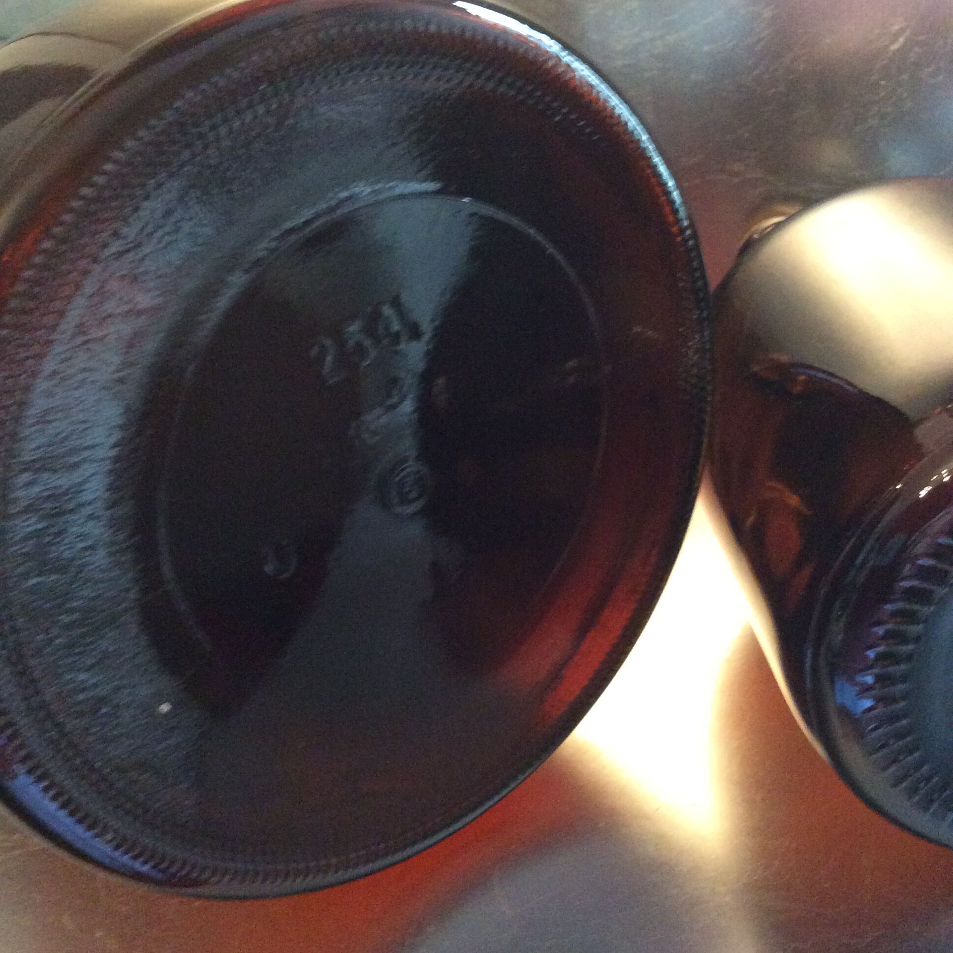 2 vintage amber glass canisters