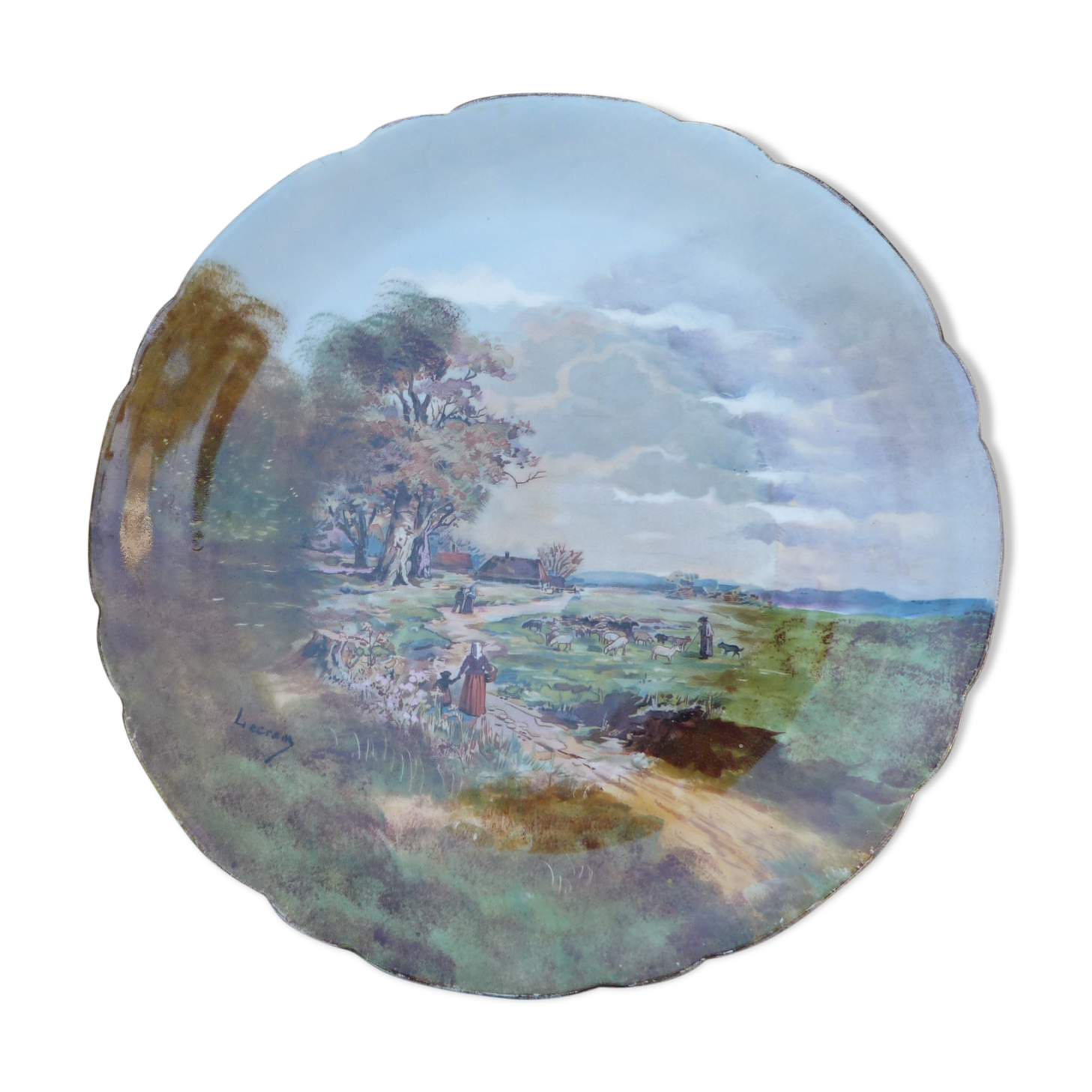 Antique porcelain dish from Limoges JEAN POUYAT hand painted signed Lecram