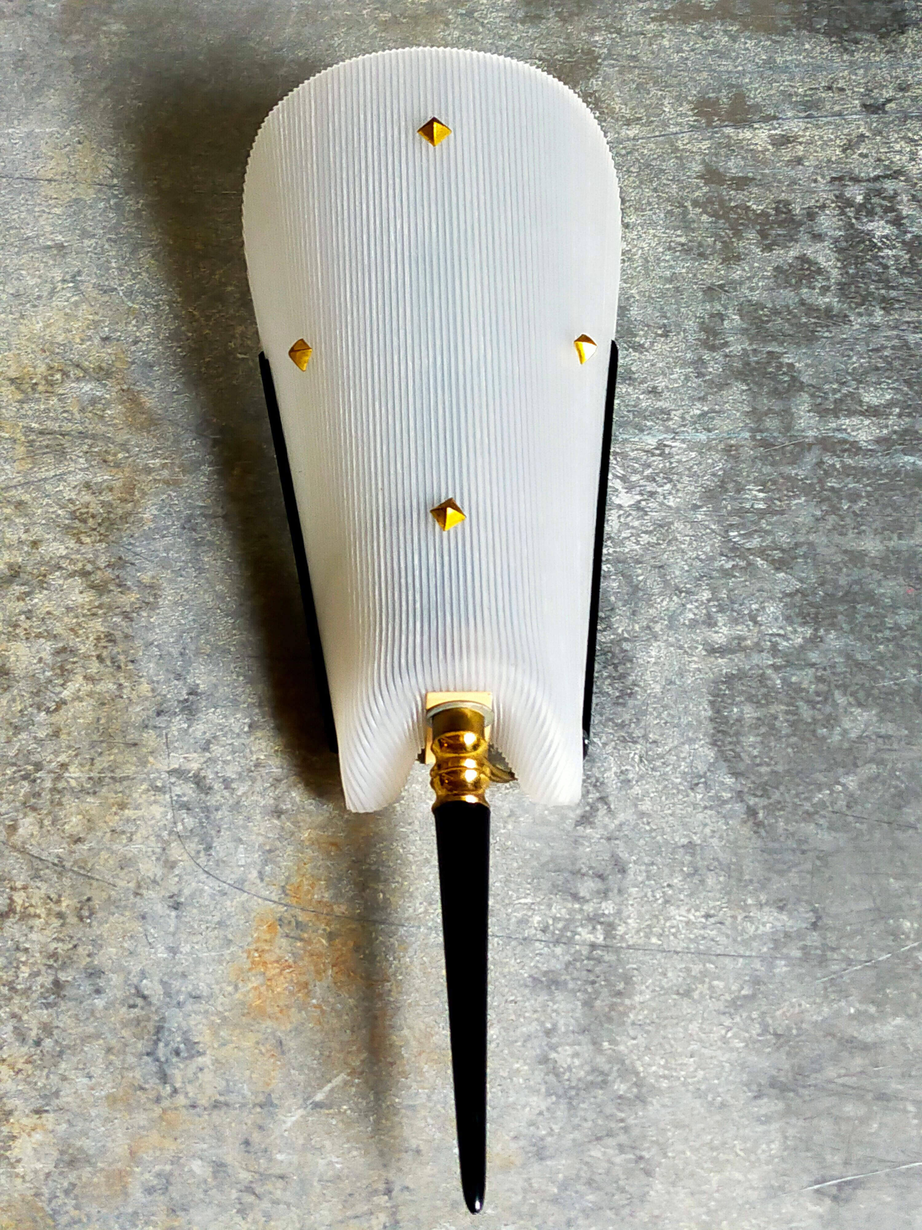 Pair of vintage plexi and bakelite 50s wall lamps