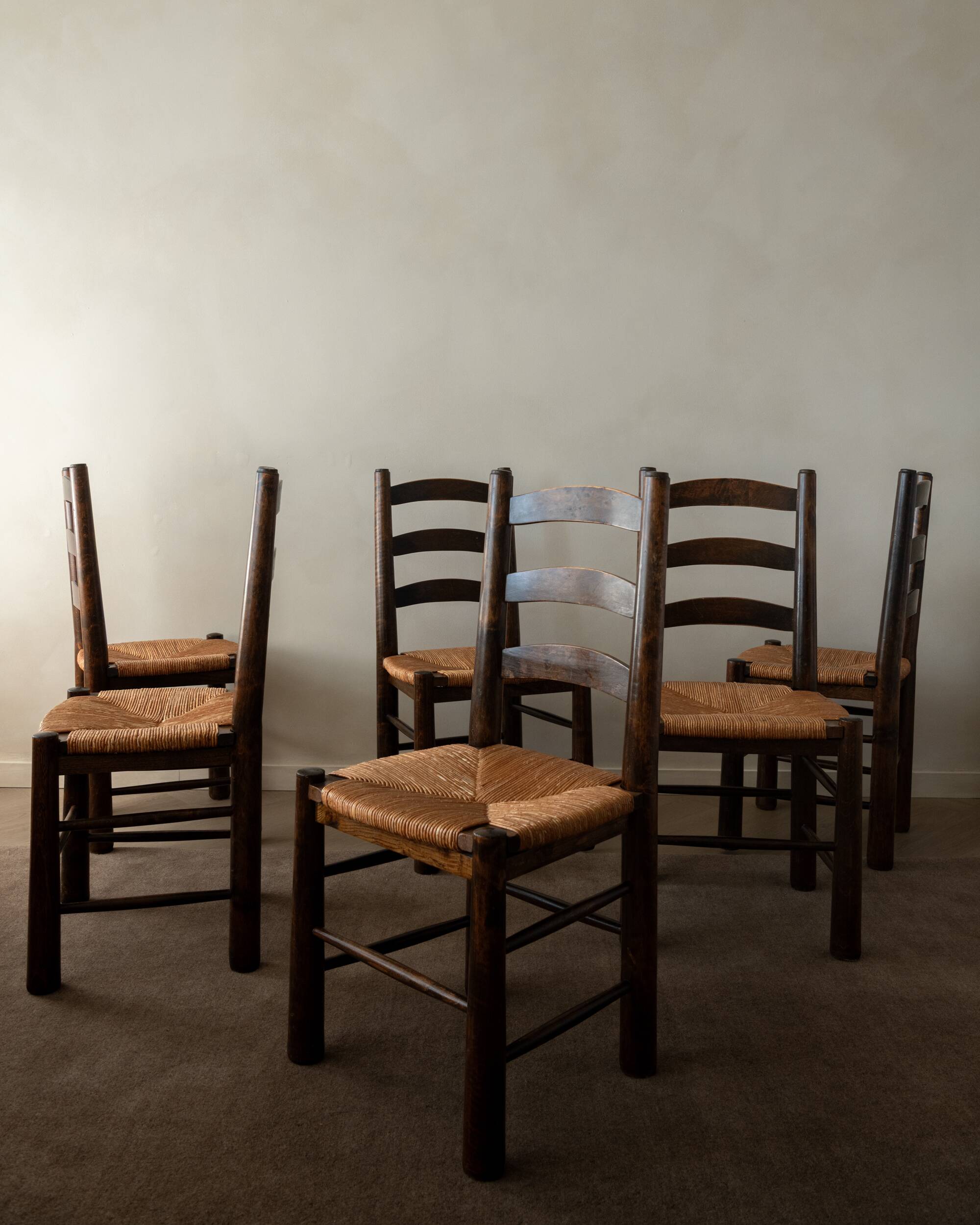 Vintage French Brutalist Dining Chairs by Georges Robert, 1950s, Set of 6