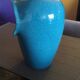 Cache pot en céramique ou grés émaillé bleu turquoise signé