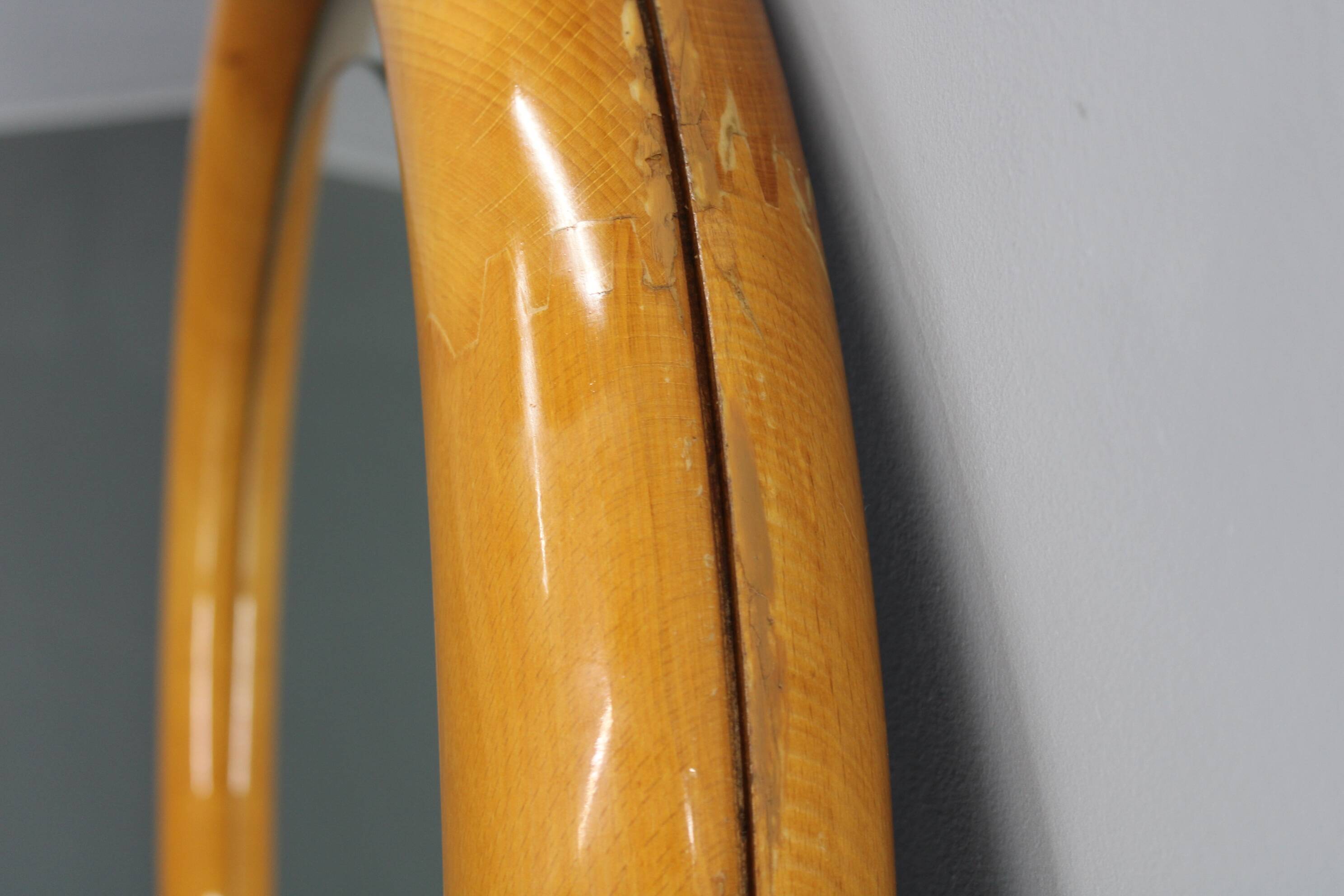 1970s Italian Round Mirror in Wooden Frame with Light