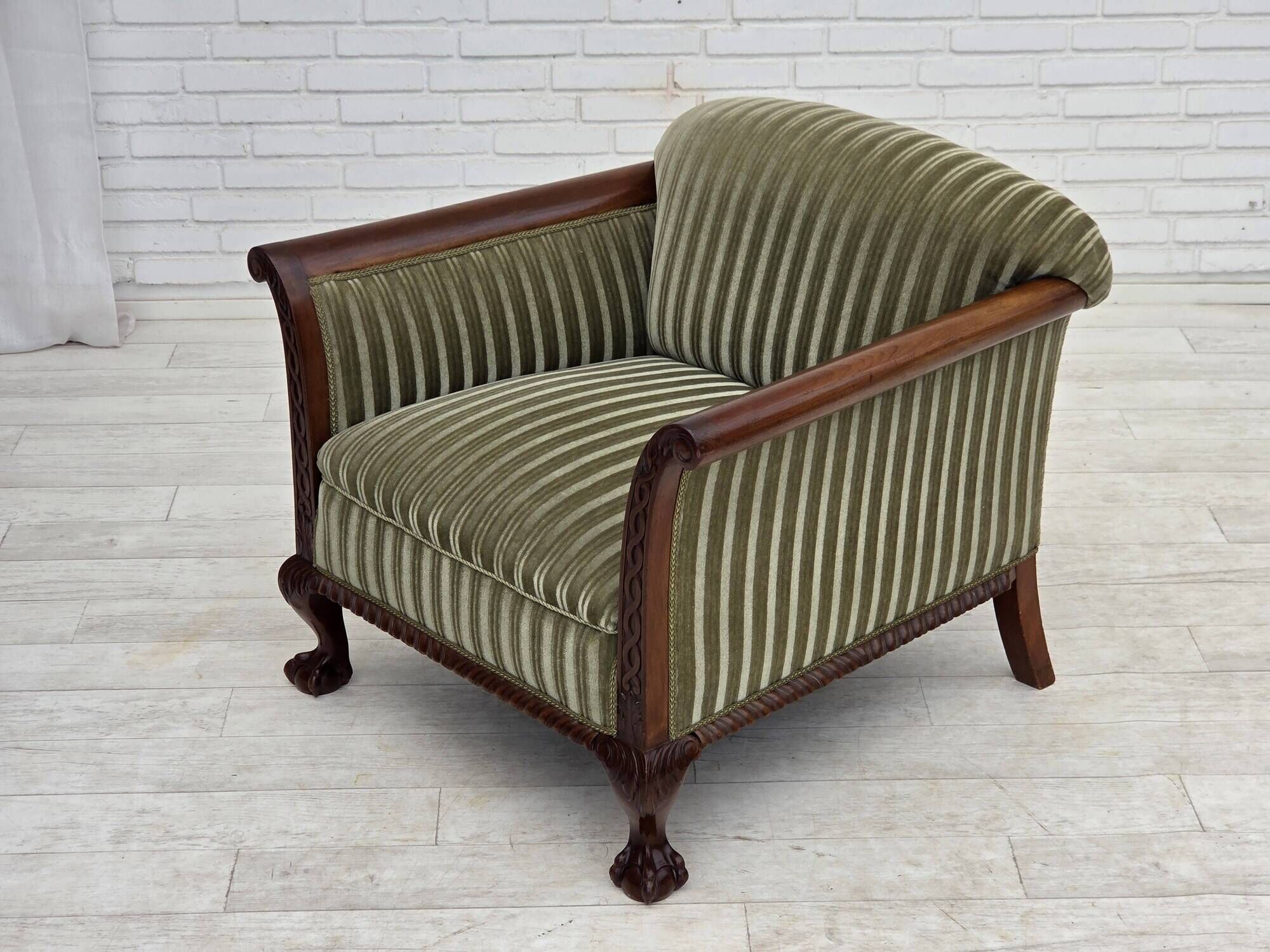 1950s, Danish armchair, furniture velour, teak wood.