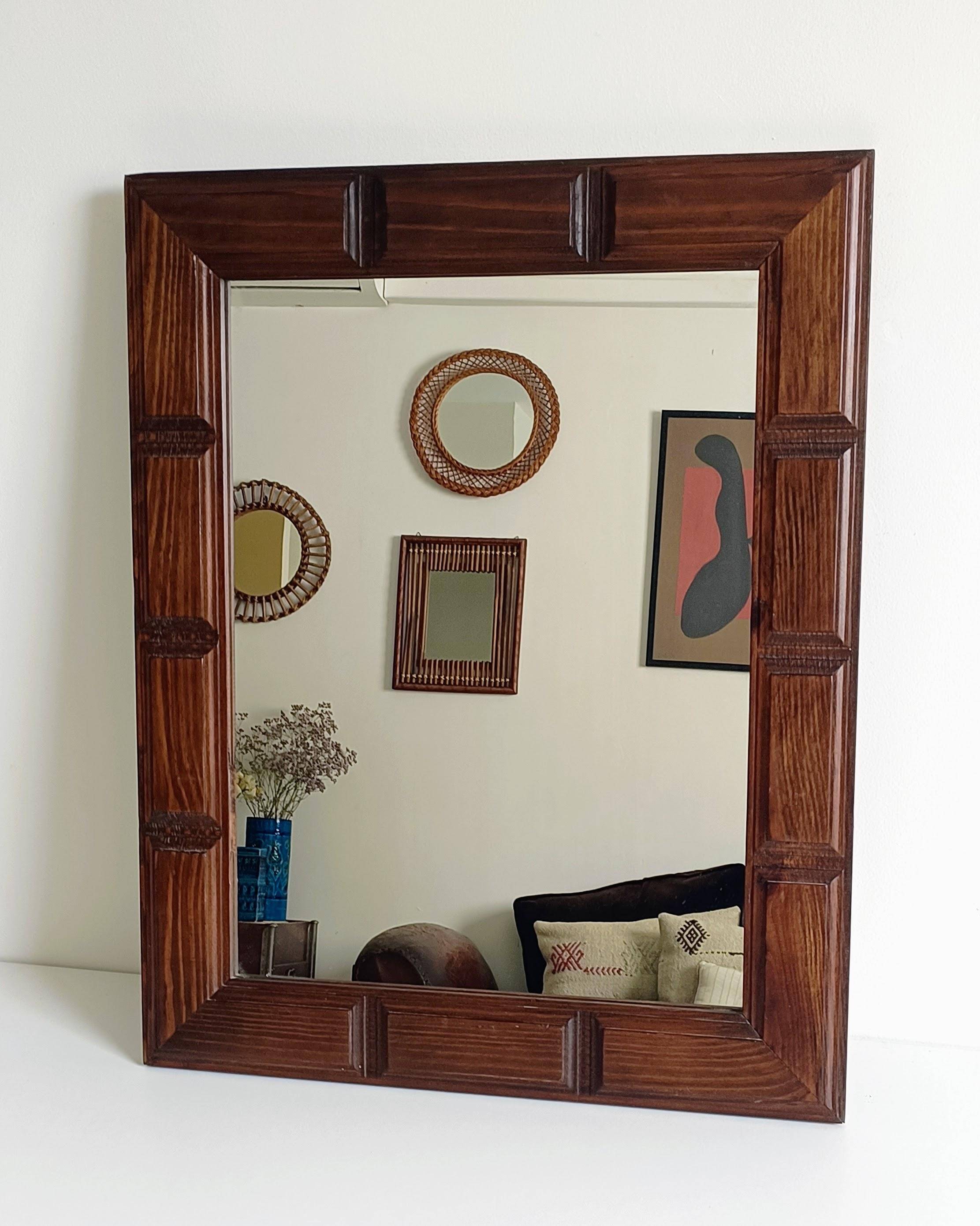 Mid-Century Spanish Oak Wall Mirror– Castilian Style, 1950s