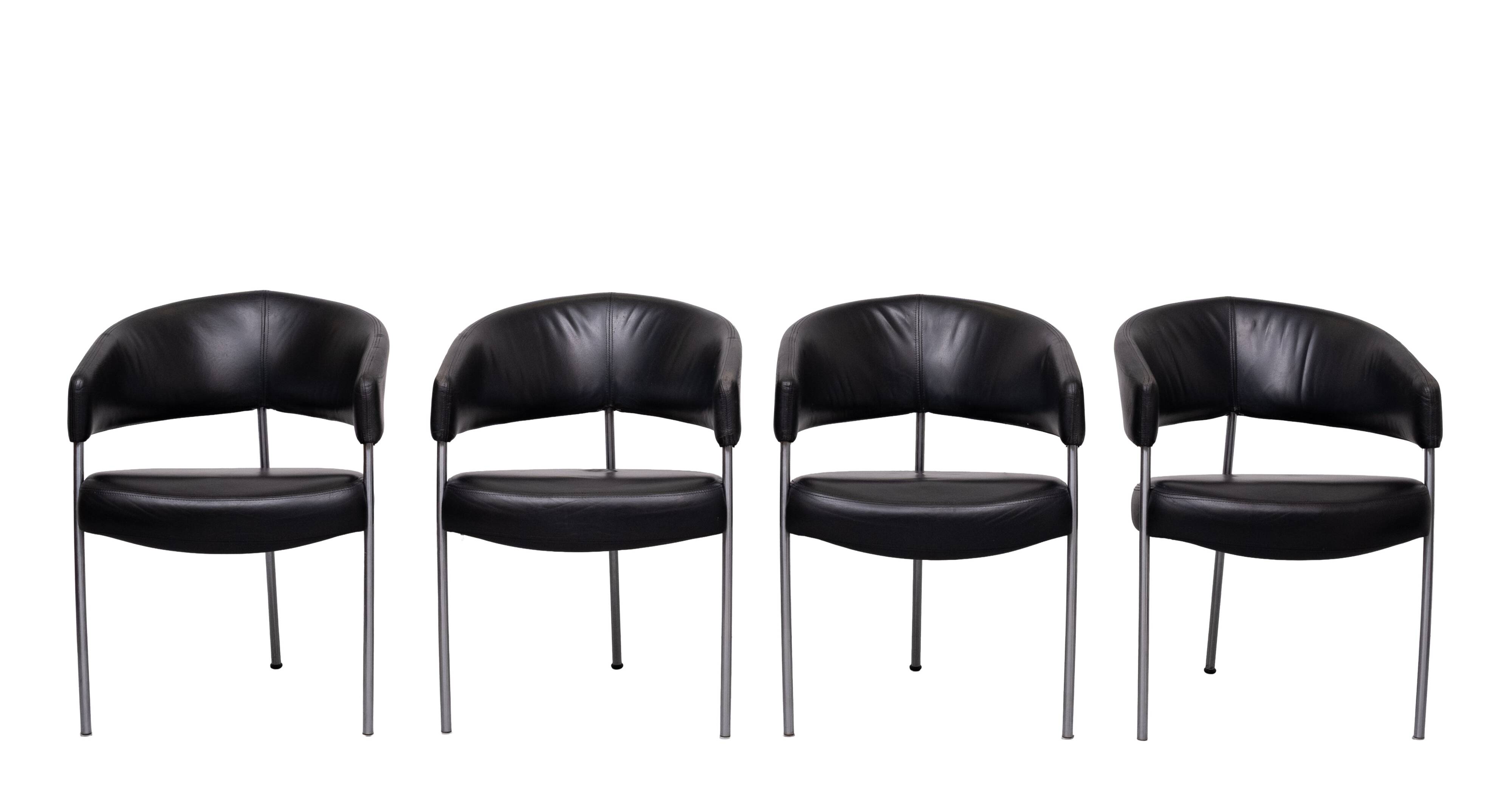 Set of 4 Black Leather Dining Chairs by Castelijn, 1990s