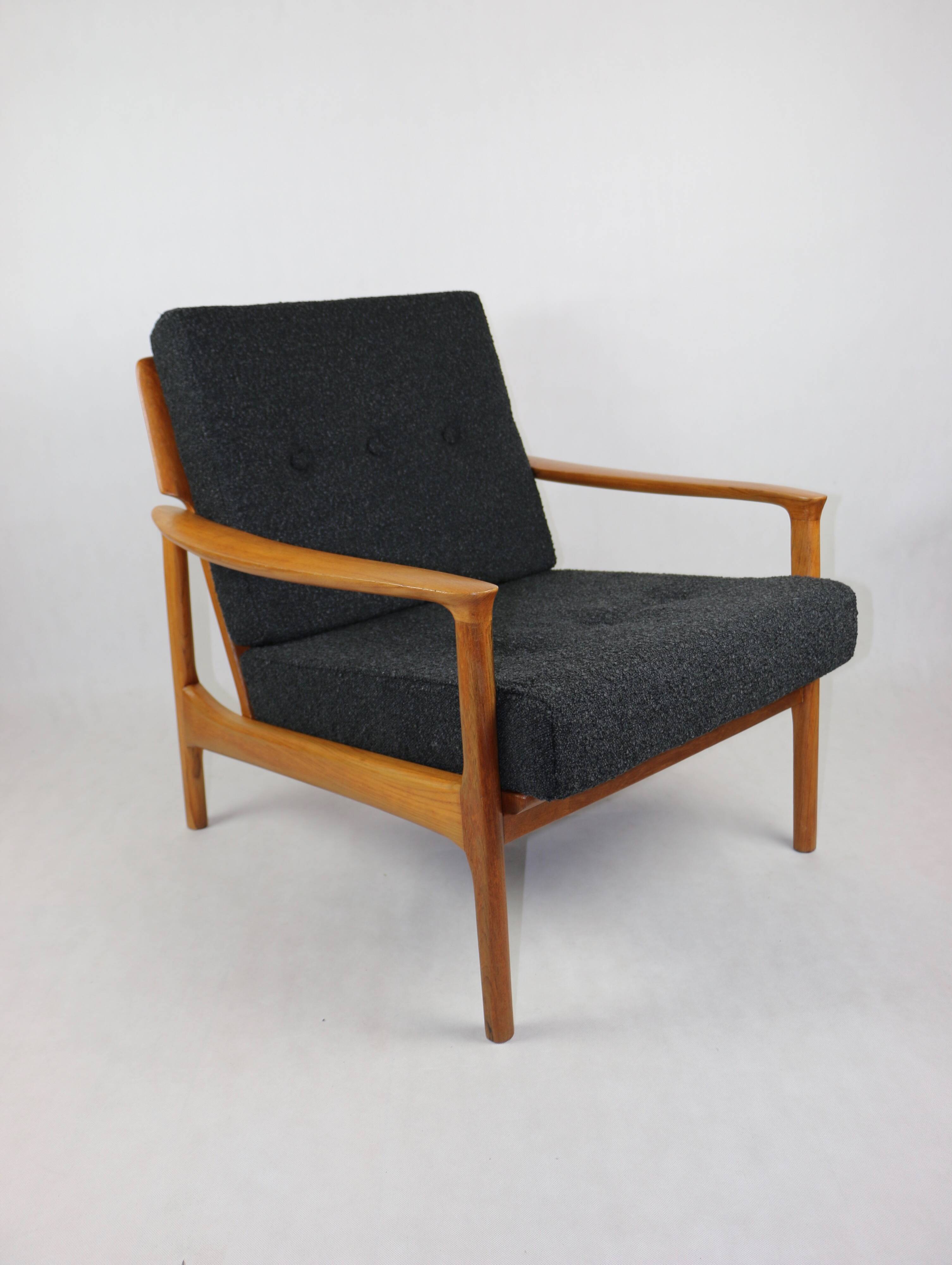 Danish Black Boucle Lounge Chair, 1970s