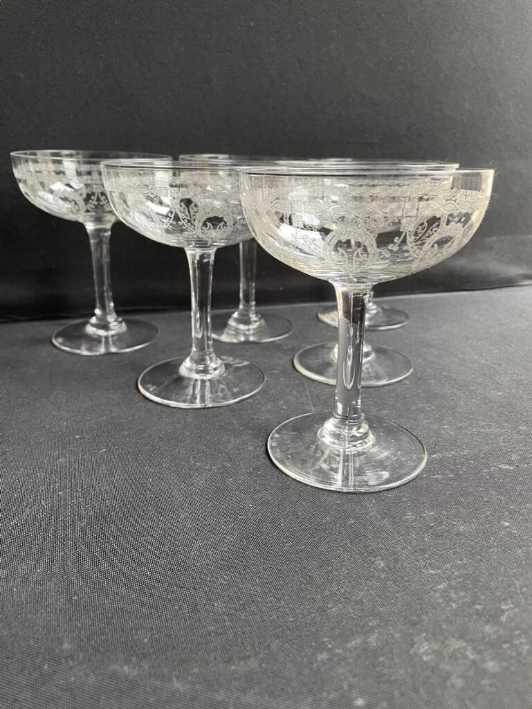 6 Champagne glasses – Saint Louis Christmas service rock crystal engraving 3540