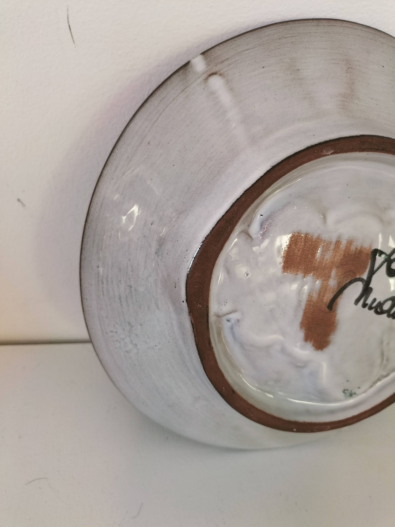 Vintage ceramic bowl – embossed grape pattern in slip style