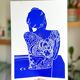 Original linocut - Tattooed Japanese woman