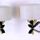 Pair of double wall sconces, Maison Arlus, Mid-Century, black brass opaline
