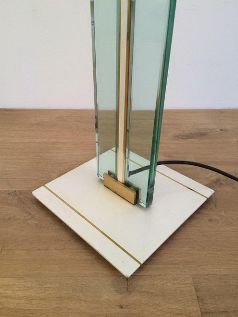Floor lamp made of glass, brass and lacquered metal