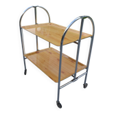 Folding dessert trolley on chrome metal wheels and formica.