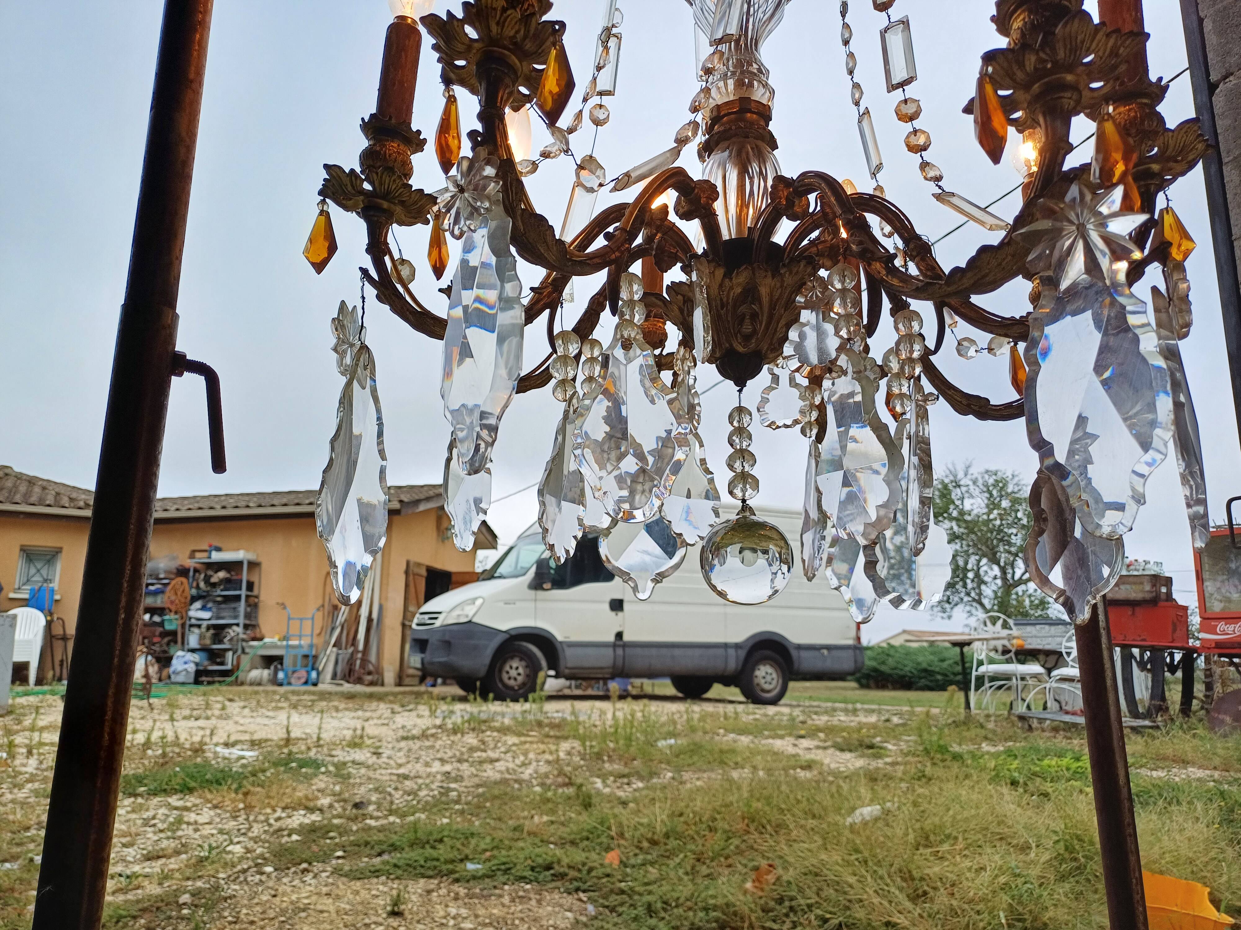 19th Bronze and Crystal Chandelier